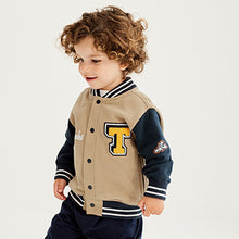 Load image into Gallery viewer, Tan/Navy Blue Letterman Jacket (3mths-6yrs)