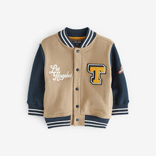 Load image into Gallery viewer, Tan/Navy Blue Letterman Jacket (3mths-6yrs)