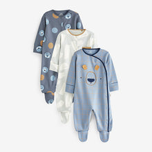 Load image into Gallery viewer, Blue Baby Sleepsuits 3 Pack (0-18mths)