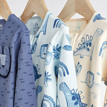 Load image into Gallery viewer, Blue Cotton Baby Sleepsuits 3 Pack (0mths-2yrs)