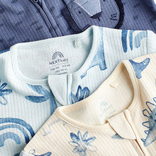 Load image into Gallery viewer, Blue Cotton Baby Sleepsuits 3 Pack (0mths-2yrs)