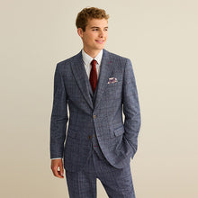 Load image into Gallery viewer, Navy Blue Slim Fit Trimmed Check Suit Jacket