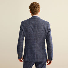 Load image into Gallery viewer, Navy Blue Slim Fit Trimmed Check Suit Jacket