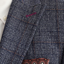 Load image into Gallery viewer, Navy Blue Slim Fit Trimmed Check Suit Jacket