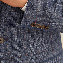 Load image into Gallery viewer, Navy Blue Slim Fit Trimmed Check Suit Jacket