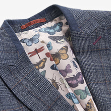 Load image into Gallery viewer, Navy Blue Slim Fit Trimmed Check Suit Jacket