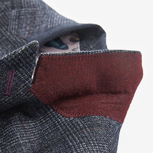 Load image into Gallery viewer, Navy Blue Slim Fit Trimmed Check Suit Jacket