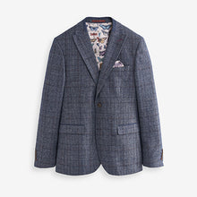 Load image into Gallery viewer, Navy Blue Slim Fit Trimmed Check Suit Jacket