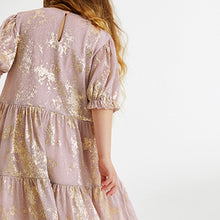 Load image into Gallery viewer, Pink/Gold Foil Sparkle Mesh Short Sleeve Tiered Party Dress (3-12yrs)