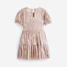 Load image into Gallery viewer, Pink/Gold Foil Sparkle Mesh Short Sleeve Tiered Party Dress (3-12yrs)