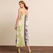 Load image into Gallery viewer, Spliced Palm Print V-Neck Satin Cami Midi Dress
