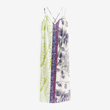 Load image into Gallery viewer, Spliced Palm Print V-Neck Satin Cami Midi Dress