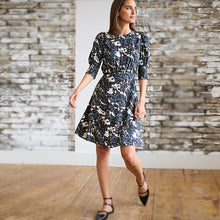 Load image into Gallery viewer, Navy Blue Animal Print Short Sleeve Mini Dress