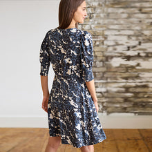 Load image into Gallery viewer, Navy Blue Animal Print Short Sleeve Mini Dress