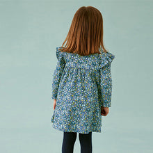 Load image into Gallery viewer, Blue Ditsy Long Sleeve Jersey Dress (3mths-6yrs)