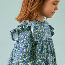 Load image into Gallery viewer, Blue Ditsy Long Sleeve Jersey Dress (3mths-6yrs)