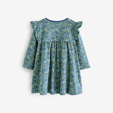 Load image into Gallery viewer, Blue Ditsy Long Sleeve Jersey Dress (3mths-6yrs)