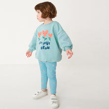 Load image into Gallery viewer, Teal Flowers Printed Sweatshirt and Leggings Set (3mths-6yrs)