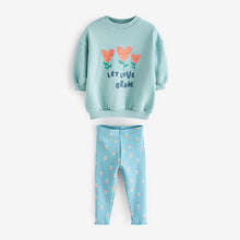 Load image into Gallery viewer, Teal Flowers Printed Sweatshirt and Leggings Set (3mths-6yrs)