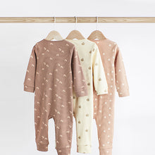 Load image into Gallery viewer, Chocolate Brown Footless Baby Sleepsuits 3 Pack (0mths-18mt)