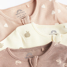 Load image into Gallery viewer, Chocolate Brown Footless Baby Sleepsuits 3 Pack (0mths-18mt)