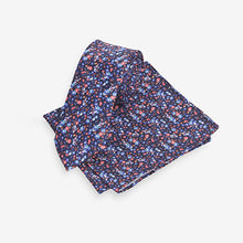 Load image into Gallery viewer, Navy Blue Ditsy Floral Tie And Pocket Square Set