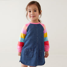 Load image into Gallery viewer, Bright Rainbow Stripe Raglan Denim Dress (3mths-6yrs)