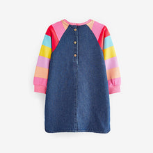 Load image into Gallery viewer, Bright Rainbow Stripe Raglan Denim Dress (3mths-6yrs)