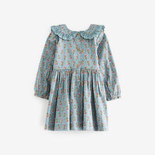 Load image into Gallery viewer, Teal Blue Printed Shirred Collar Dress (3mths-6yrs)