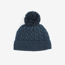 Load image into Gallery viewer, Navy Blue Cable Baby Knitted Pom Hat (0mths-18mths)