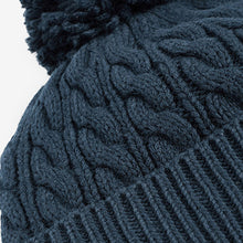 Load image into Gallery viewer, Navy Blue Cable Baby Knitted Pom Hat (0mths-18mths)