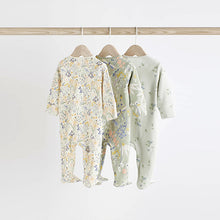 Load image into Gallery viewer, Mint Green Cotton Baby Zip Sleepsuits 3 Pack (0-18mths)
