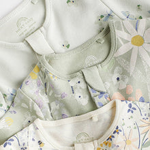 Load image into Gallery viewer, Mint Green Cotton Baby Zip Sleepsuits 3 Pack (0-18mths)