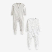 Load image into Gallery viewer, White Cotton Baby Zip Sleepsuits 2 Pack (0mths-18mths)