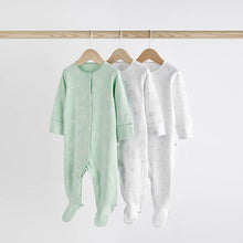Load image into Gallery viewer, Mint Green Essential Cotton Baby Sleepsuits 3 Pack (0-2yrs)