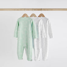 Load image into Gallery viewer, Mint Green Essential Cotton Baby Sleepsuits 3 Pack (0-2yrs)