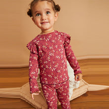 Load image into Gallery viewer, Red Floral Cotton Rich Long Sleeve Rib T-Shirt (3mths-6yrs)