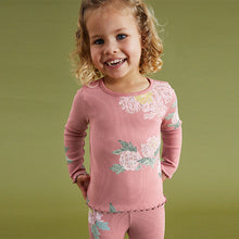 Load image into Gallery viewer, Pink Floral Cotton Rich Long Sleeve Rib T-Shirt (3mths-6yrs)