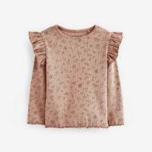 Load image into Gallery viewer, Neutral Flower Long Sleeve Frill Rib Jersey Top (3mths-6yrs)