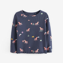 Load image into Gallery viewer, Navy Unicorn Cotton Rich Long Sleeve Rib T-Shirt (3mths-7yrs)