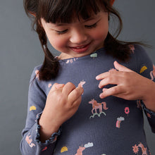 Load image into Gallery viewer, Navy Unicorn Cotton Rich Long Sleeve Rib T-Shirt (3mths-7yrs)