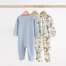 Load image into Gallery viewer, Blue Cotton Baby Sleepsuits 3 Pack (0mths-2yrs)