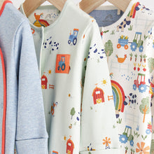 Load image into Gallery viewer, Blue Cotton Baby Sleepsuits 3 Pack (0mths-2yrs)