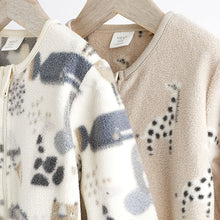 Load image into Gallery viewer, Grey/Tan Animal Print  Fleece Baby Sleepsuits 2 Pack (0-2yrs)