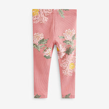 Load image into Gallery viewer, Pink Floral Rib Jersey Leggings (3mths-6yrs)