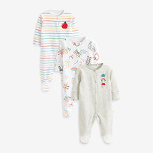 Load image into Gallery viewer, Grey Cotton Baby Sleepsuits 3 Pack (0mths-2yrs)