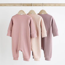 Load image into Gallery viewer, Pink 100% Cotton Two Way Zip Baby Sleepsuit 3 Pack