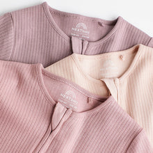 Load image into Gallery viewer, Pink 100% Cotton Two Way Zip Baby Sleepsuit 3 Pack