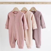 Load image into Gallery viewer, Pink 100% Cotton Two Way Zip Baby Sleepsuit 3 Pack