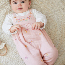 Load image into Gallery viewer, Pale Pink Baby Woven Dungarees and Bodysuit Set (0mths-18mths)
